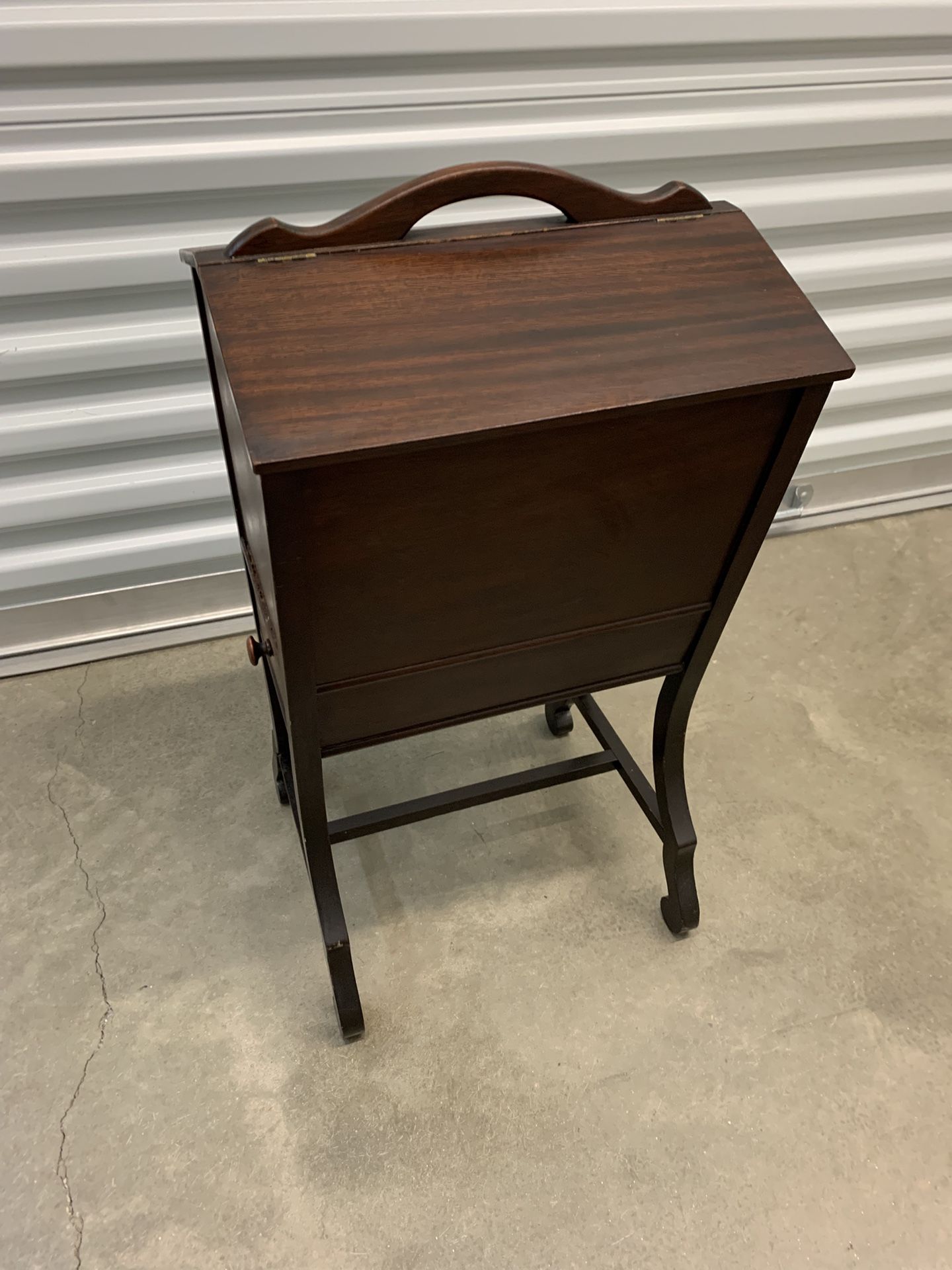 Antique Early American Style Walnut Standing Sewing Box Chest Cabinet 1930s