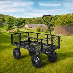 660LB Garden Cart and Wagon Heavy Duty Steel Garden Cart, Removable Sides, 10in Tires for Patio - Black