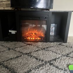 Furinno Jensen Entertainment Center Stand with Fireplace for TV up to 55 Inch, Americano, Corded Electric, Adjustable