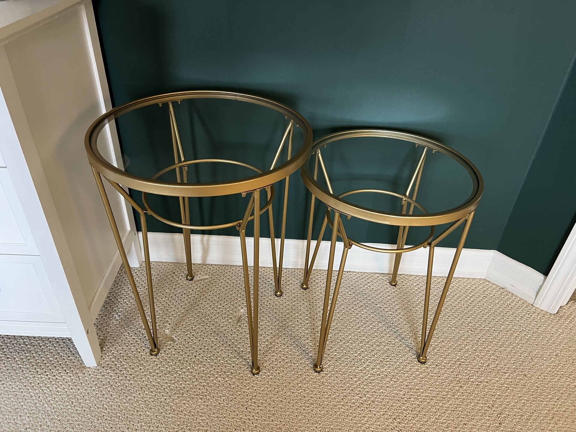 Set Of 2 Gold Glass Tables