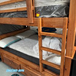 Full Full Strong Pinewood Bunk Bed W/ Mattresses🚚 