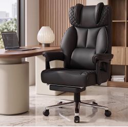 Big and Tall Office Desk Chair with Footrest Ergonomic Comfy Computer Chair 400LBS Heavy Duty Executive Leather Gaming Chair with Lumbar Support, High