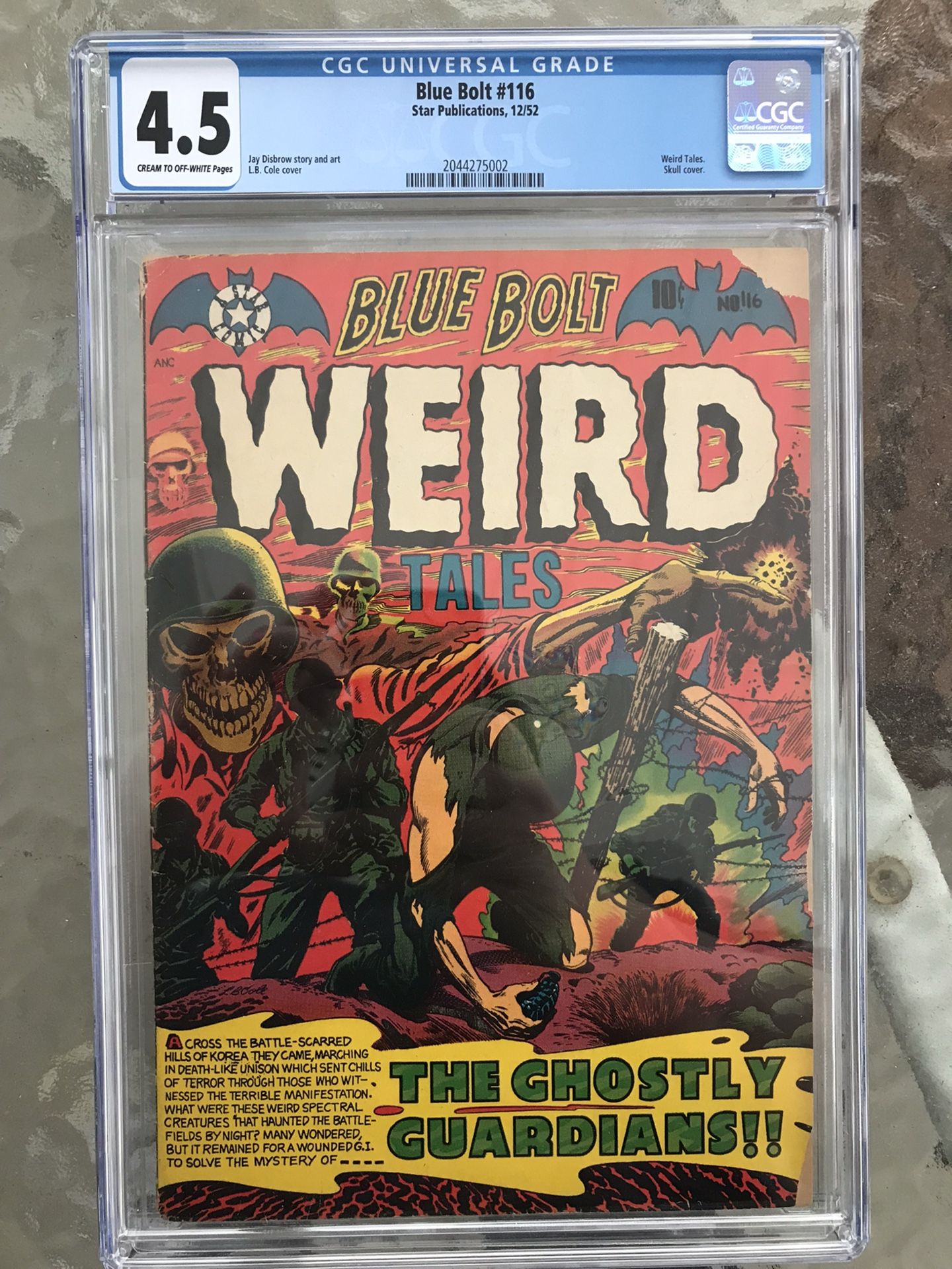 Blue Bolt #116 (1952) CGC 4.5 — L. B. Cole skull Cover; Jay Disbrow Weird Tales