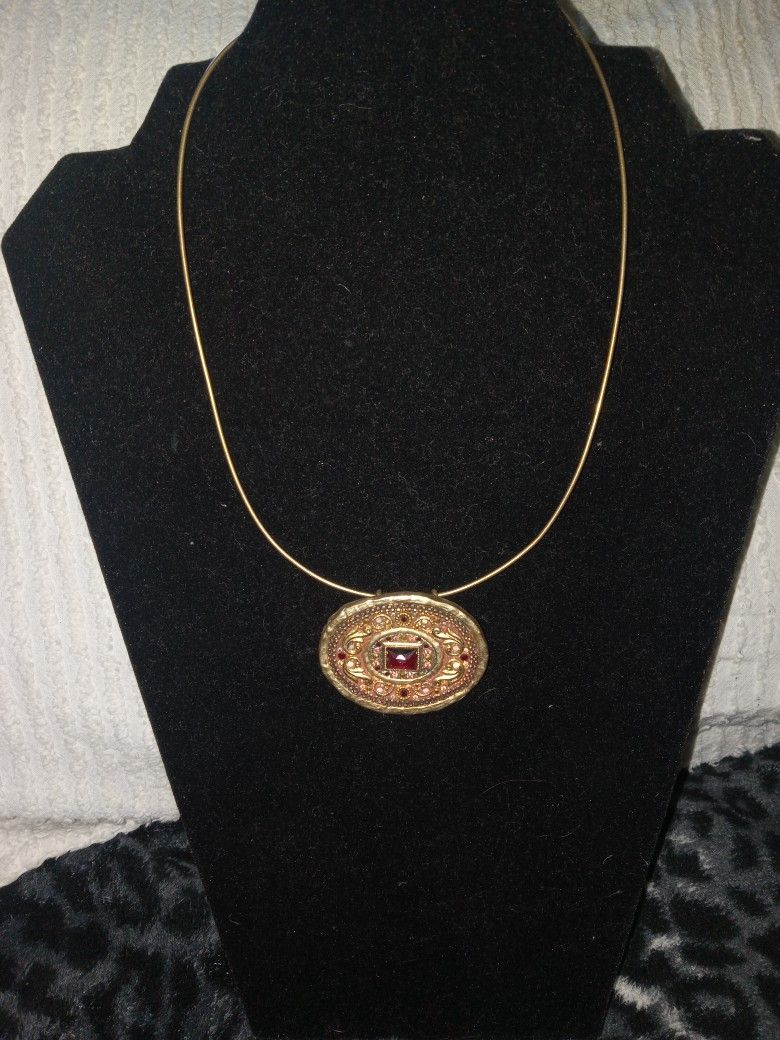 Vintage Silver 925 Gold Plating Garnet Crystals Women Necklace