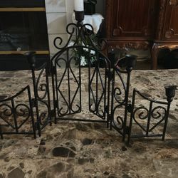 Vintage iron candelabra, Vintage wrought iron gate style candle holders, 5 arm iron Spanish Revival style candle holder, unique candelabra