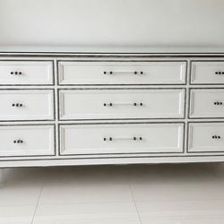 Wooden Dresser, 9 Drawers, Glass Top