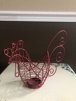 Vintage red metal farmhouse rooster candle holder