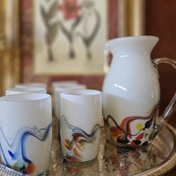 Old Flame Candle Co Anthropologie MCM Pitcher and 6 Glasses
