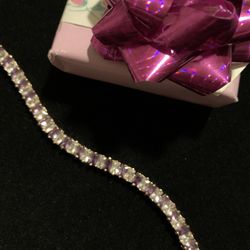 Genuine Amethyst & White Topaz Tennis Bracelet 
