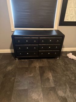 Black Faux Leather 6-Drawer Dresser