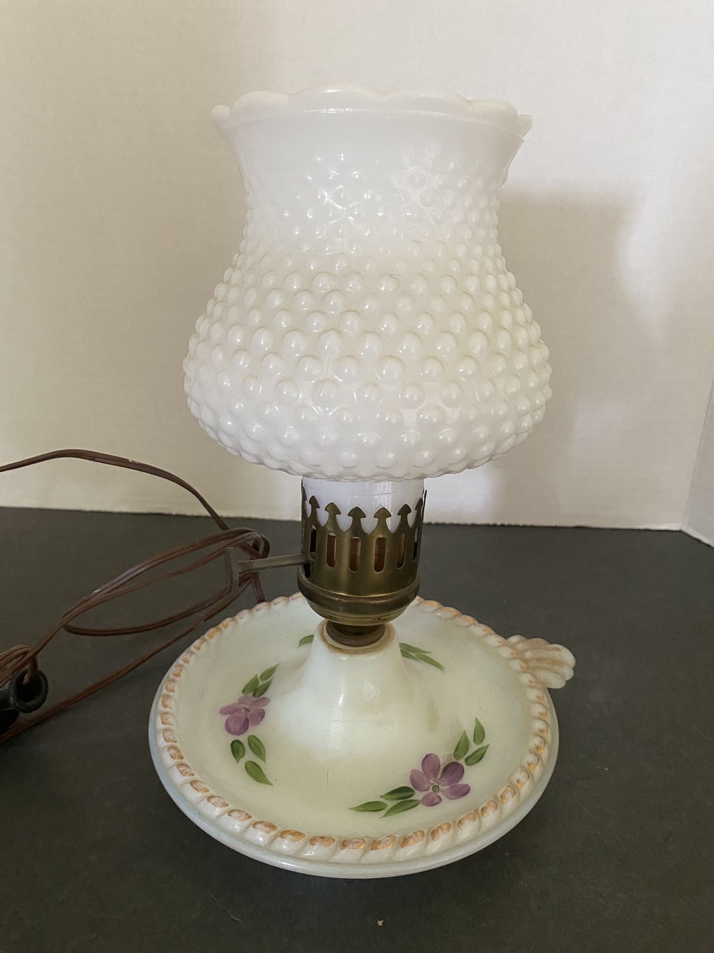 Antique Vintage hand painted milk glass oil lamp converted to electric