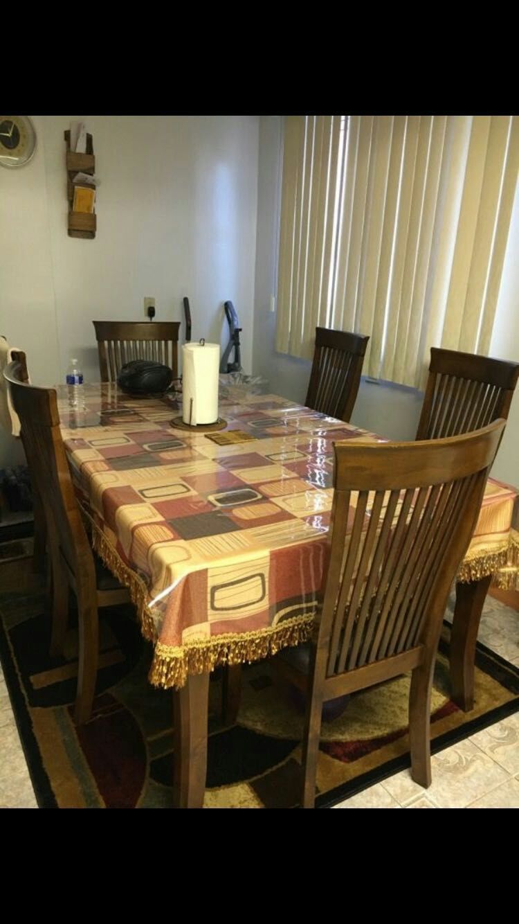 dining table with cover and 8 chairs