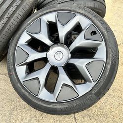 4x OEM 2026 Tesla Model X 22” Machina Wheels Black Rims Continental 100% W/ CAPS