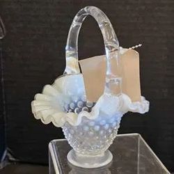 Fenton opalescent hobnail glassware Basket  