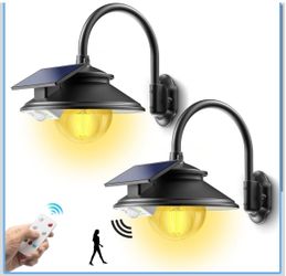 SIEDiNLAR Solar Barn Light Outdoor 3 Modes 2 Lighting, Garage Shed Light Gooseneck Farmhouse Wall Light Waterproof with Remote/Motion Sensor for Garag