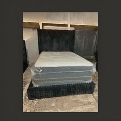 New Unboxed Black Velvet Tall Headboard Queen Bed Frame