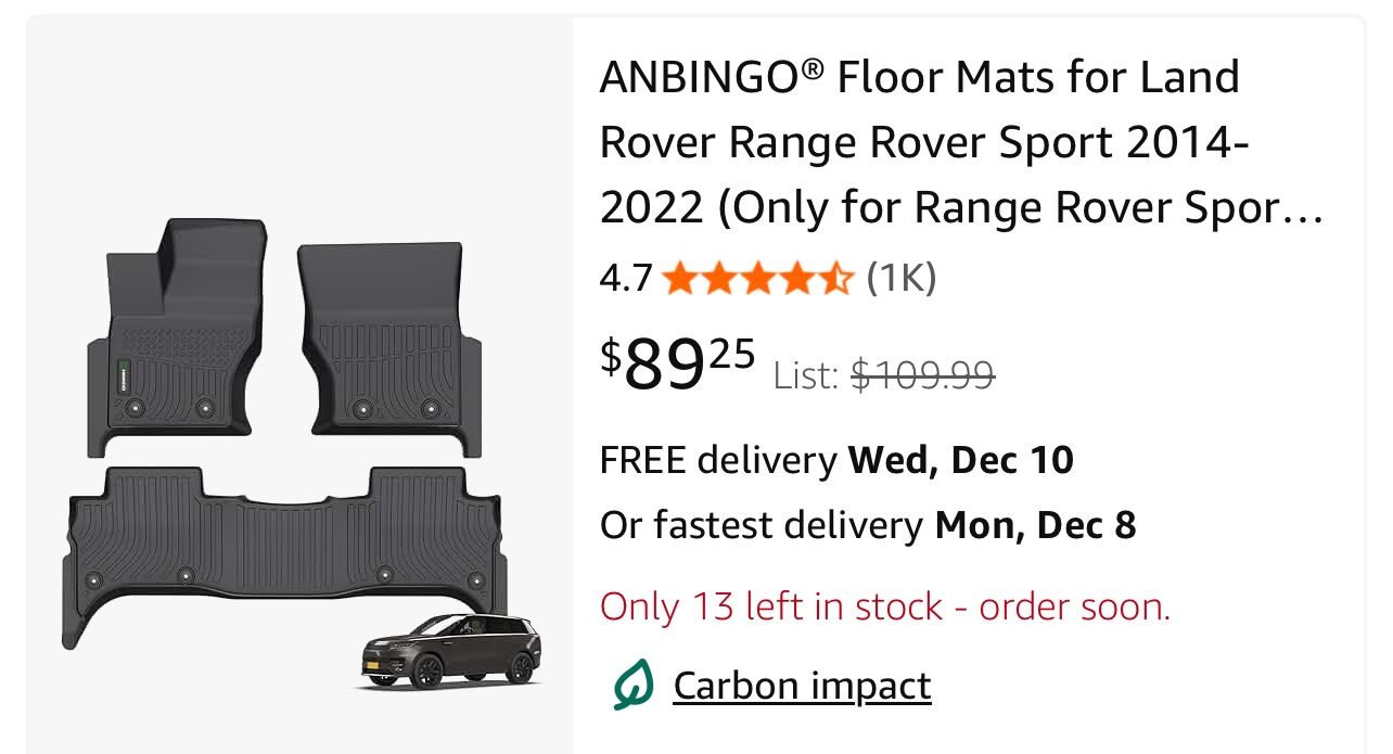 NEW / NUEVO ! Range Rover Sport 2014-2022 TPE car floor mats (Only for Range Rover Sport)