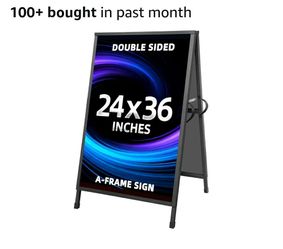 Heavy Duty Slide-in Folding Sandwich Board A-Frame Sidewalk Sign 24x36 Inch Black Coated Steel Metal Double-Sided Pavement Sign (2 Corrugated Plastic 