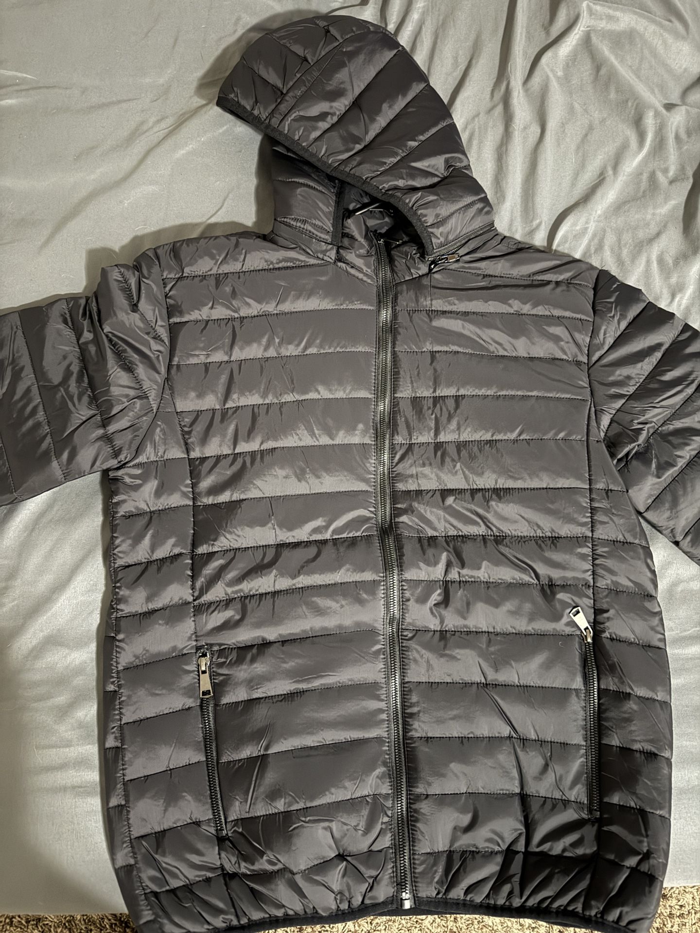 Ruxen Large Italy Down Black Puffer Jacket with removable hood