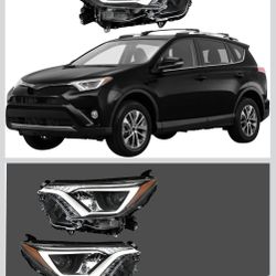 Headlight Assembly Compatible Replacement for Toyota Rav4 2016-2018 Projector Headlamp Black Housing Amber Reflector for Both Driver and Passenger Sid