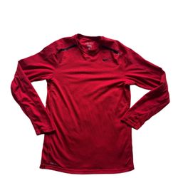 Nike Dri-FIT Men’s Long Sleeve Shirt Red Black Athletic Training Top Size S