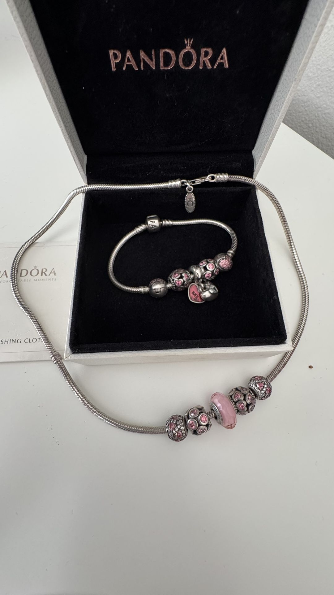 Authentic Pandora Snake Chain Set With 10 pink Charms