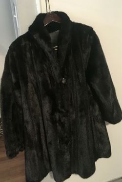 Ranch Mink Fur Stroller, Reversible Black Mink Fur/Black Leather Coat