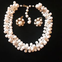 1950s Milkglass Beaded Choker & Earrings -  Germany