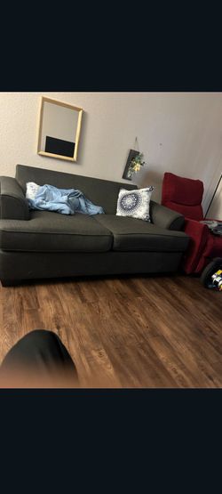 Dark Gray Sofa and Maroon Recliner