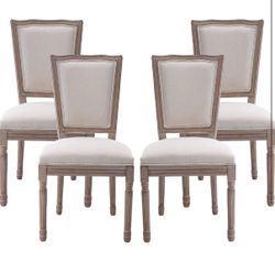 Farmhouse Dining Room Chairs Set of 4, French Dining Chairs with Square Back, Brown Wood Legs, French Bistro Chairs for Dining Room/Living Room/Kitche
