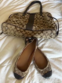 Women's Ballet Flats 10 shoes  Brown color and Bag Signature Stripe Drawstring Carryall (Used both)