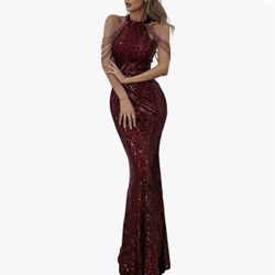 Halter Sequins Evening Dress