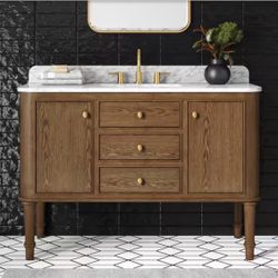 Home Decorators Collette 48” Cinnamon Oak Vanity w/ Carrara Marble Top
