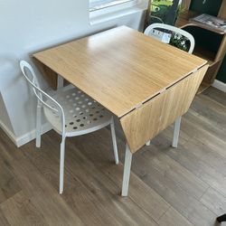 Four Person White/Oak Table & Two White Chairs