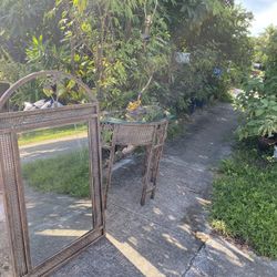 Console Table, Mirror And Lamp