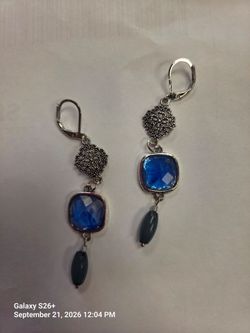Blue Stone Drop Lever Back Earrings
