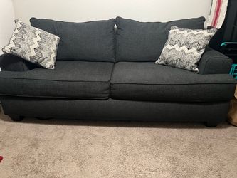 Dark Gray Fabric Sofa with Accent Pillows