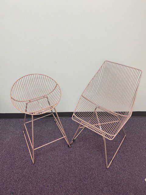 2 Pink Metal Chairs 
