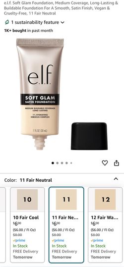 e.l.f. Soft Glam Foundation, Medium Coverage, Long-Lasting & Buildable Foundation For A Smooth, Satin Finish, Vegan & Cruelty-Free, 11 Fair Neutral