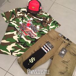 black pyramid shirt + shorts + hat $60