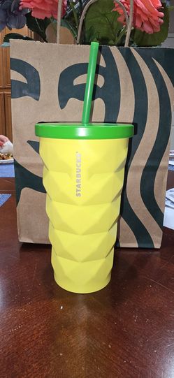 Starbucks Yellow Pineapple Geometric Tumbler – Lid & Straw Included
