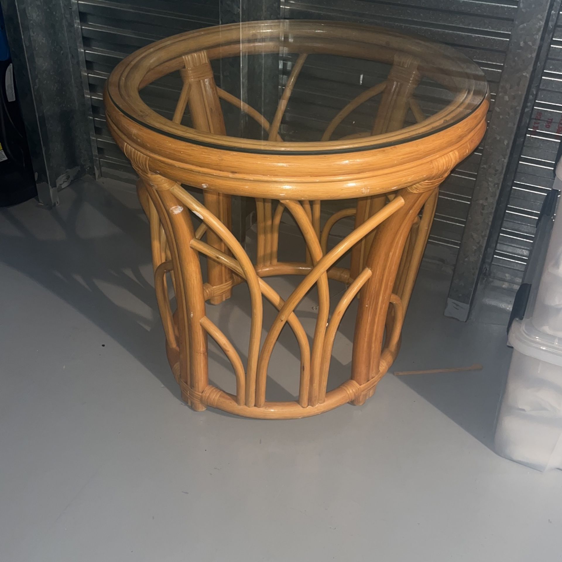 Vintage Bamboo Glass Top End Table