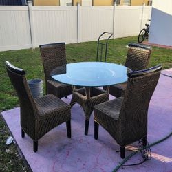 $100 TODAY – Glass Patio Dining Table + 4 Chairs – Backyard Set