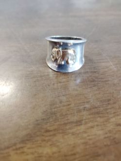 Chateau D'Argent Sterling Silver Cigar Band Ring with 18K Gold Elephant