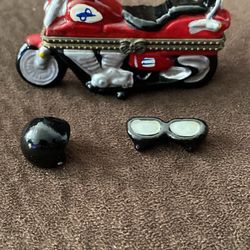 Vintage Motorcycle Trinket Box With Helmet & Glasses