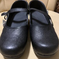 Sanita Leather Black Slip-On Wedge