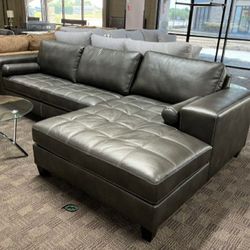Grey Dark Leather Sectional