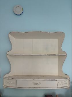 Vintage solid wood off-white wall shelf with drawer
