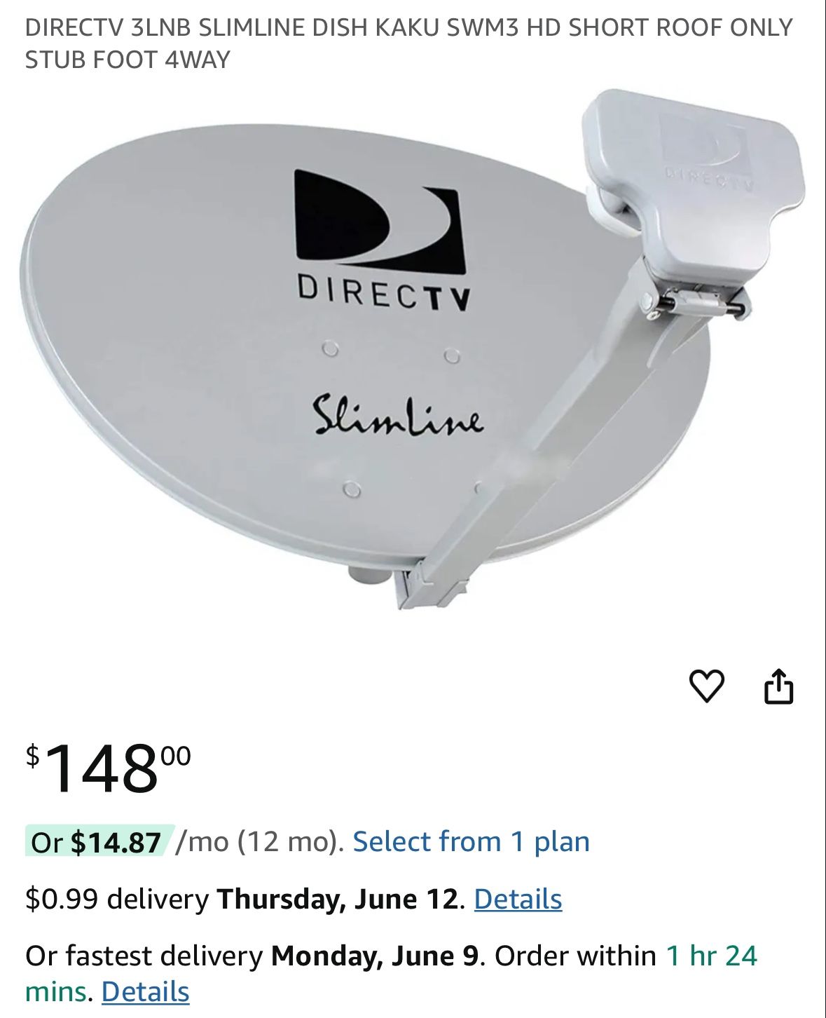 DIRECTV 3LNB SLIMLINE DISH (with Pole Stand)