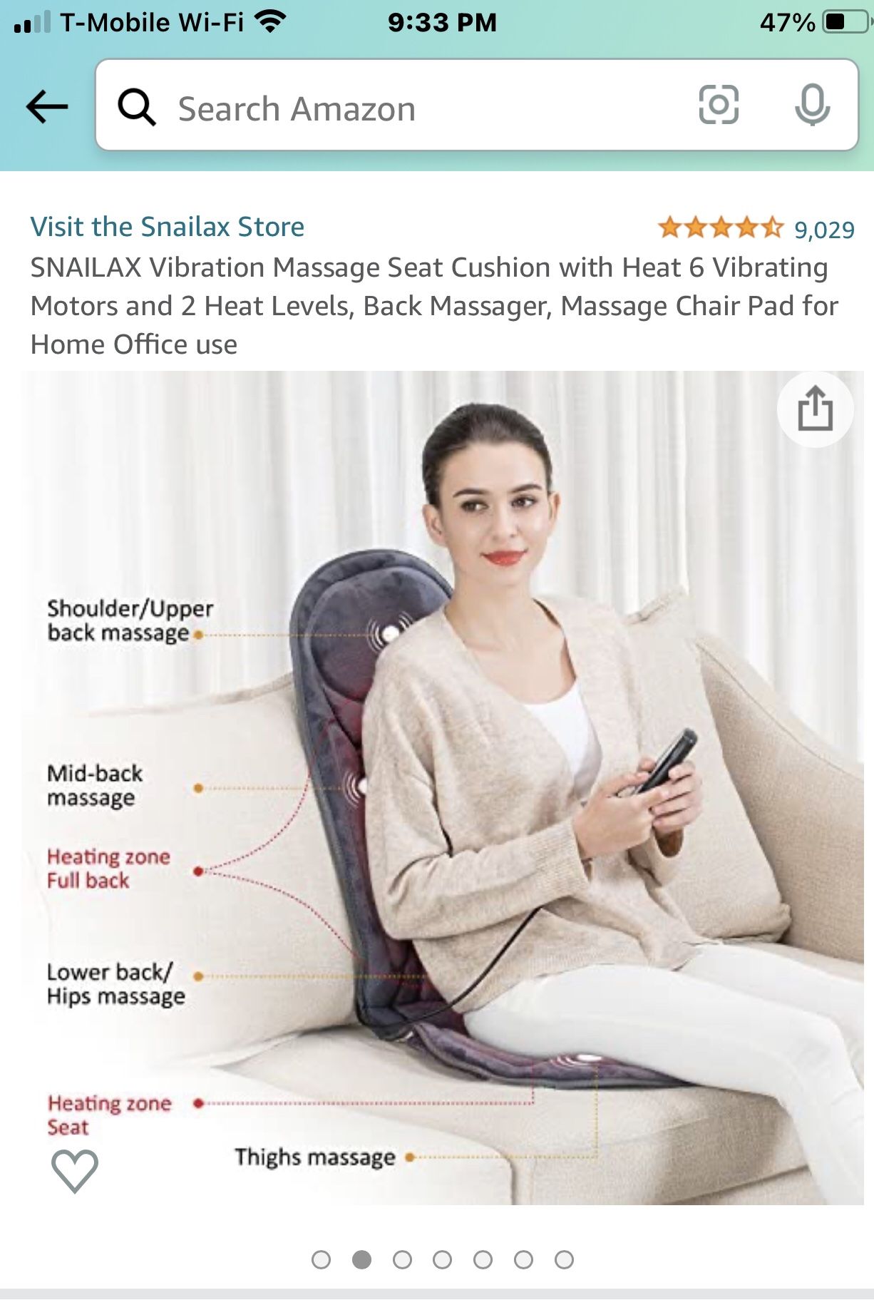 SNAILAX Vibration Massage Seat Cushion with Heat 6 Vibrating Motors and 2 Heat Levels, Back Massager, Massage Chair Pad for Home Office use